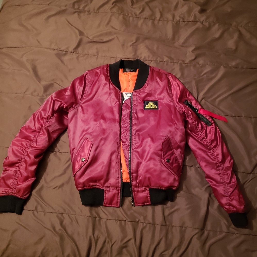 Metallic Burgundy Bomber Jacket